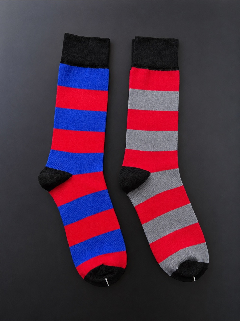Women's Striped Casual Socks - Red, Blue & Gray 2 pairs
